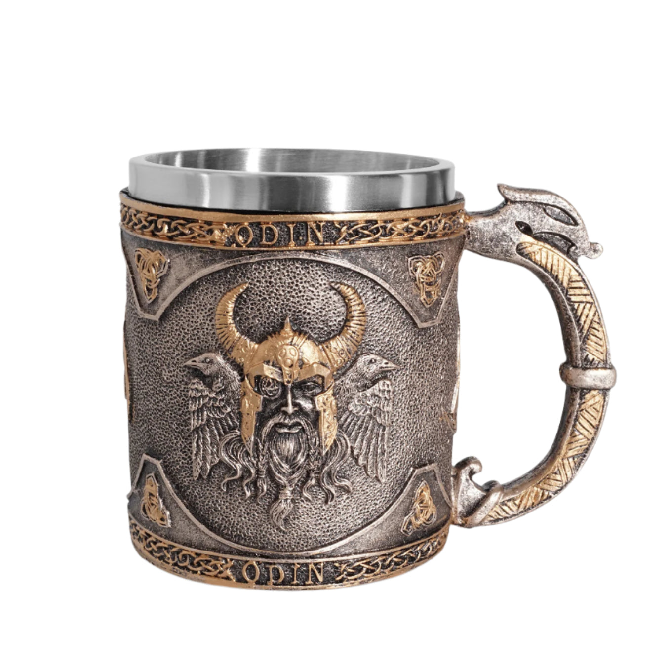 Stainless Steel Liner Resin Odin with Ravens and Thor with Mjölnir Beer Steins Altar Mugs