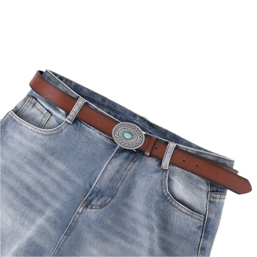 PU Leather Vintage Style Belt with Metal Buckle