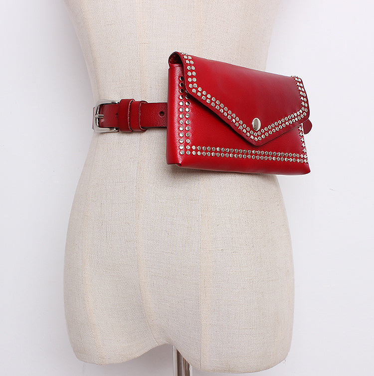 Riveted Two-Layer Cowhide Leather Wallet Belt
