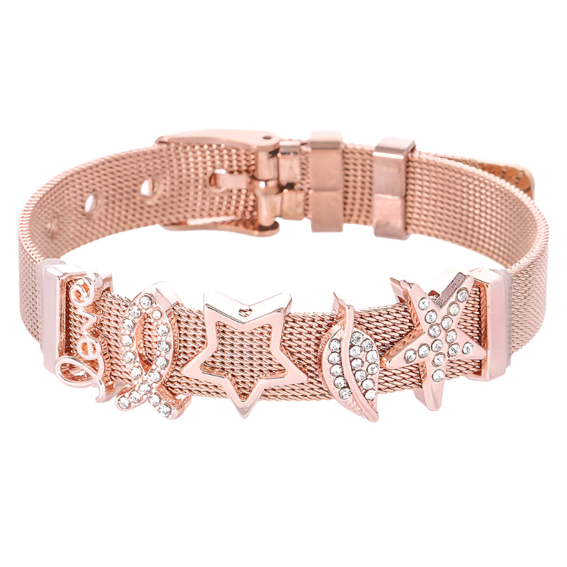 Stainless Steel Mesh Chain with Buckle Closure Charm Bracelet