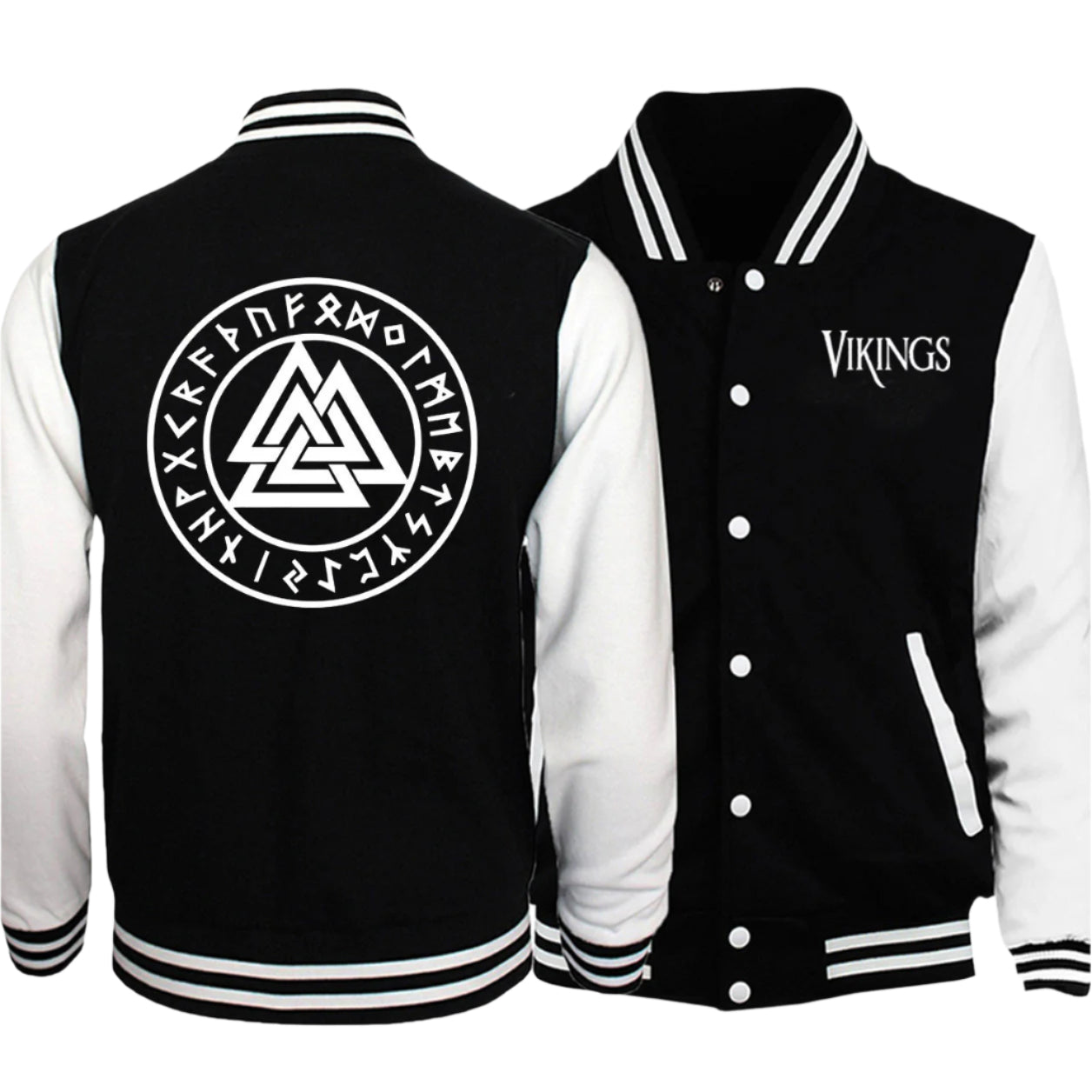 Men's Norse Elder Futhark Runes Valknut Lettermen Jacket