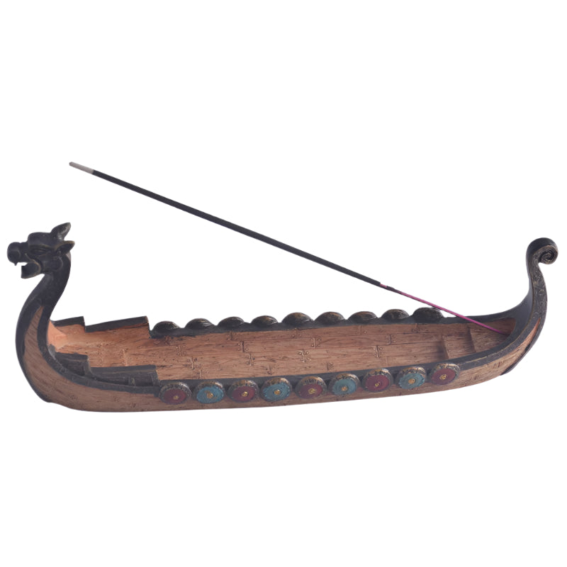 Resin Dragon Viking Ship Incense Burner