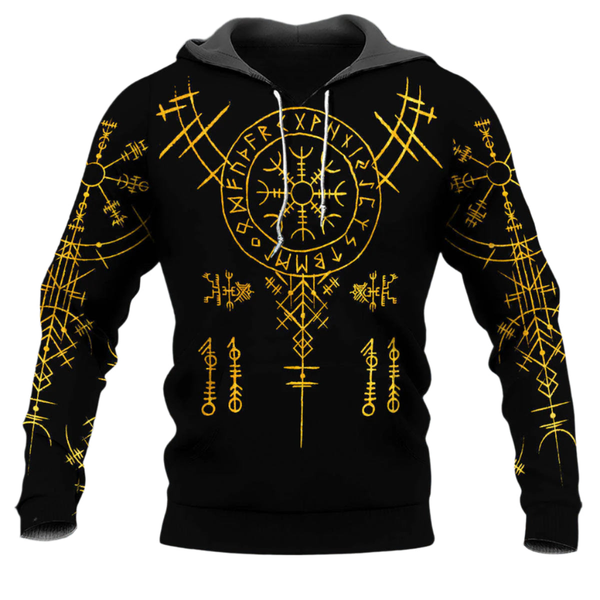 Men's Norse Elder Futhark Runes Ægishjálmr Hooded Sweatshirt