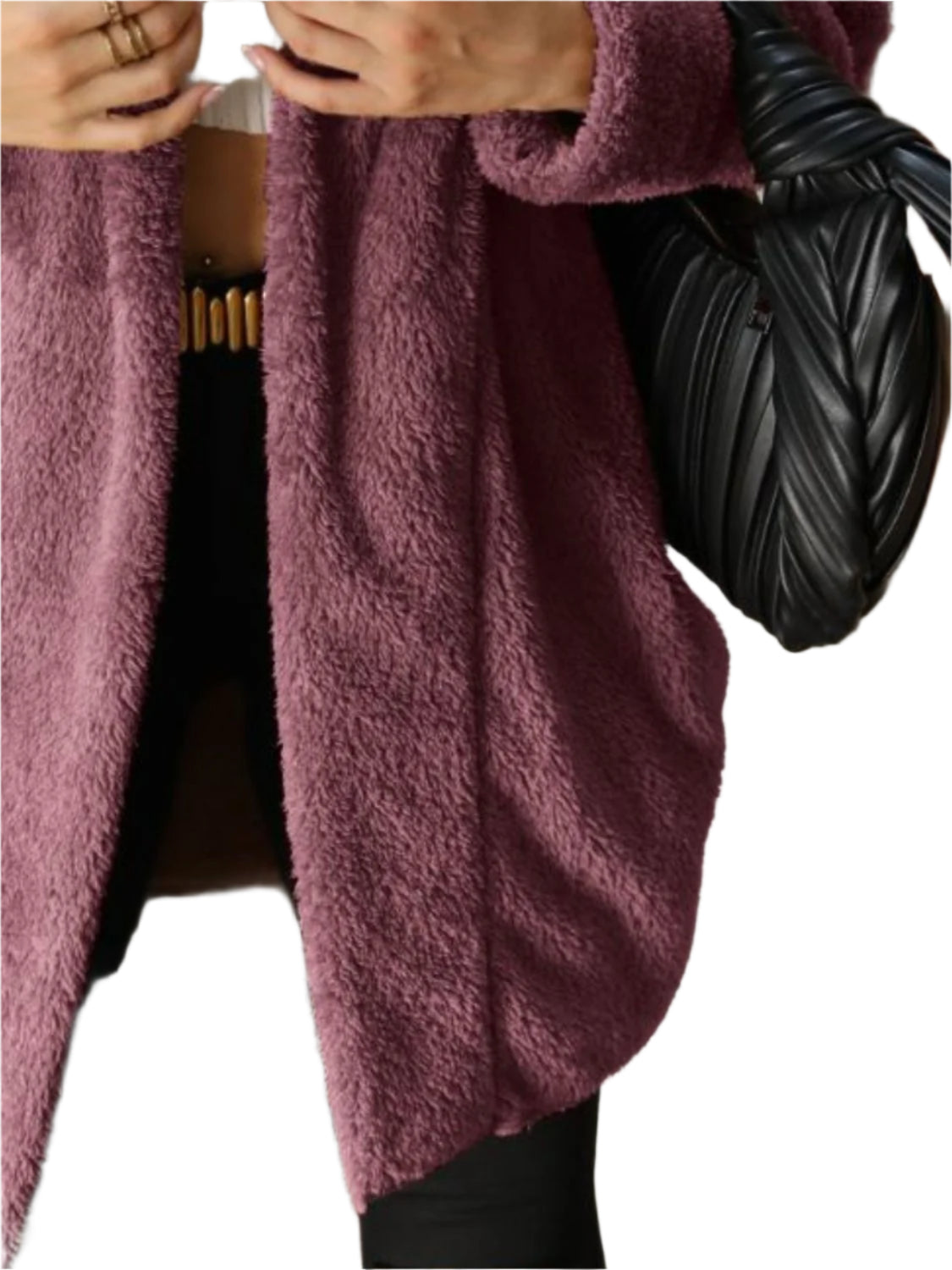 Open Front Hooded Teddy Coat