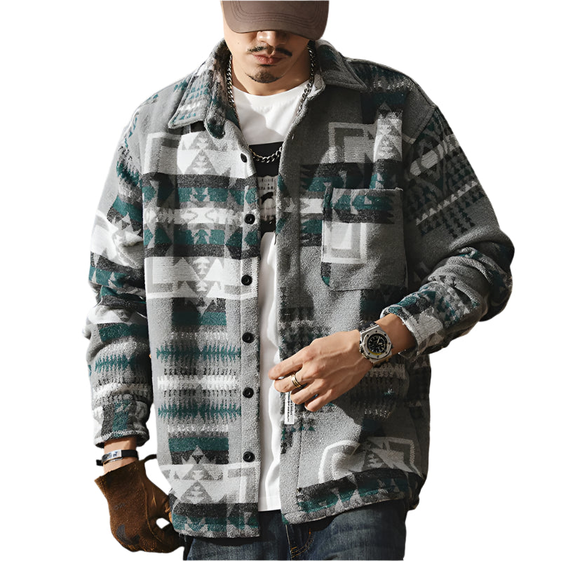 Men's Button Down Collard Geometric Shirt