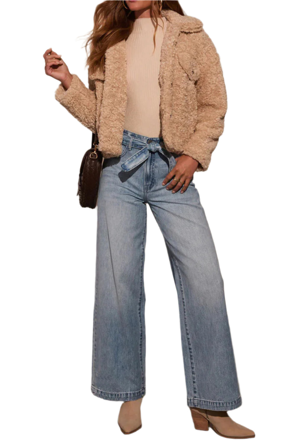 Tied Wide Leg Jeans with Pockets