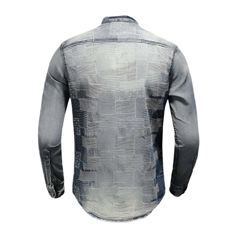 Men's Patchwork Denim Button Down Shirt