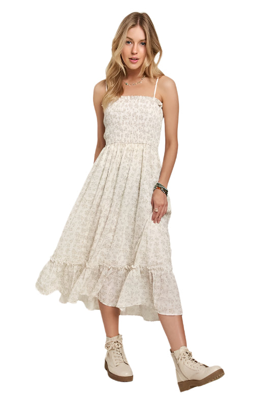 ADORA Smocked Floral Ruffled Hem Cami Dress