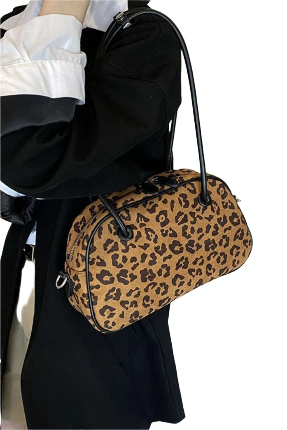 Leopard Suede Medium Shoulder Bag