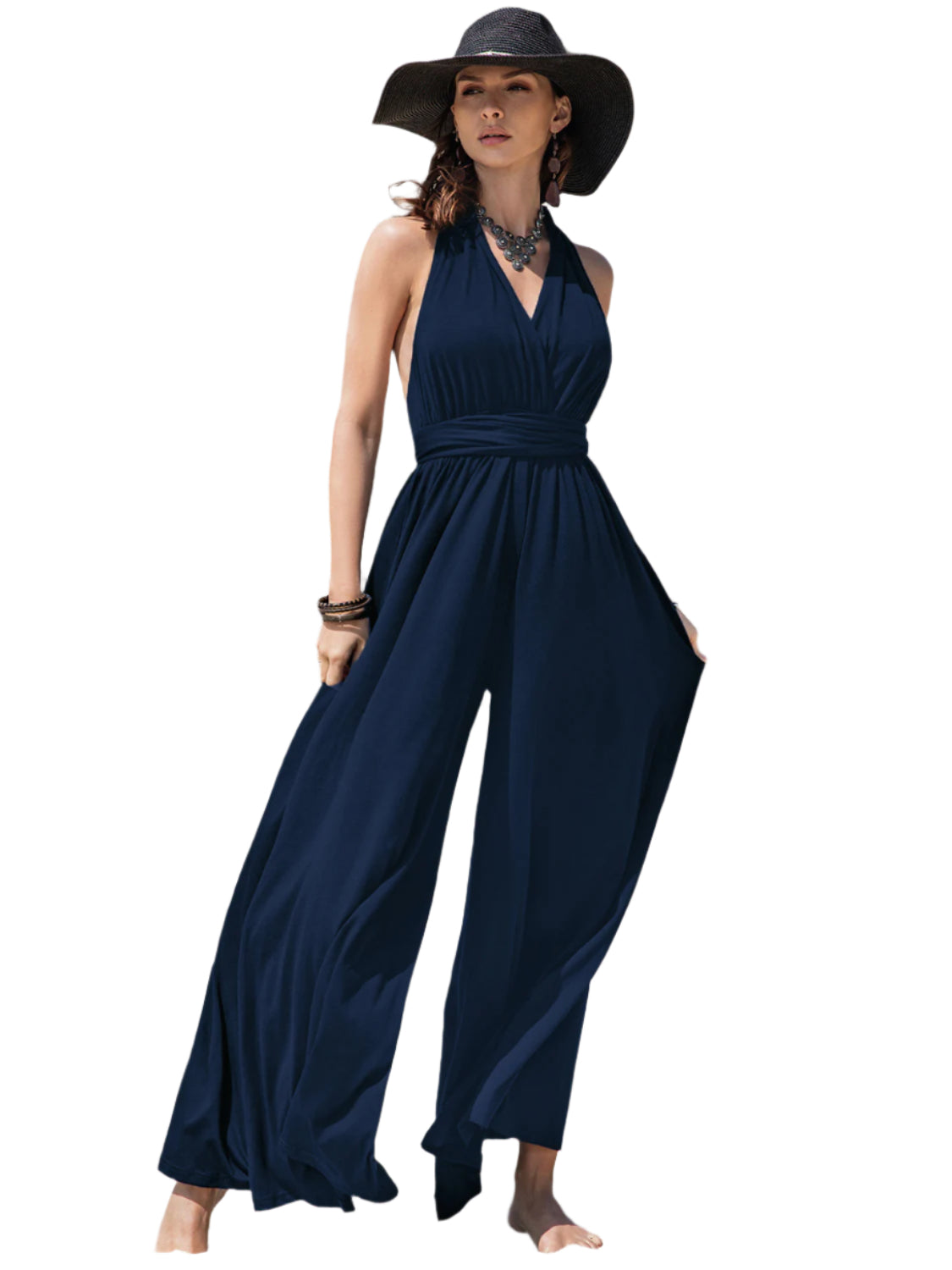 Surplice Wide Leg Jumpsuit with Free Tie