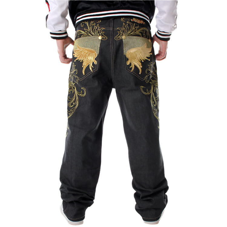 Men's Loose Fit Embroidered Jeans