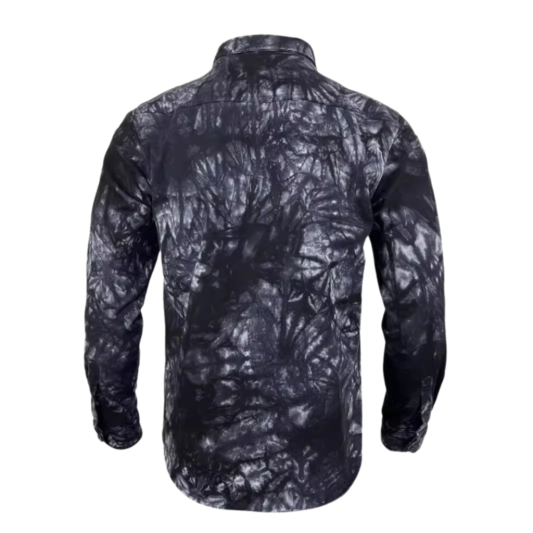 Denim Long Sleeve Collard Mesh Pocket Button Down Shirt