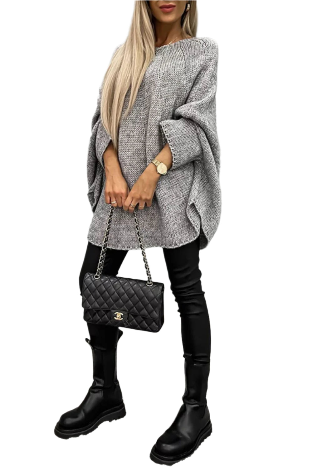Round Neck Batwing Sleeve Sweater
