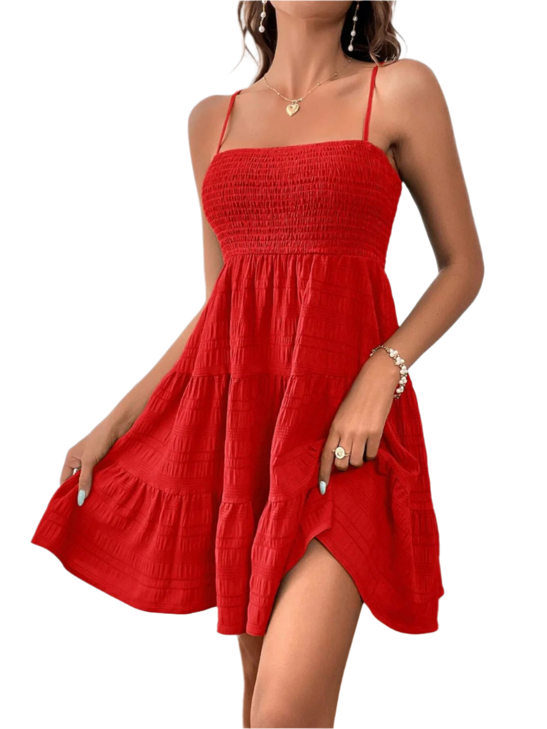 Smocked Tiered Sleeveless Mini Dress