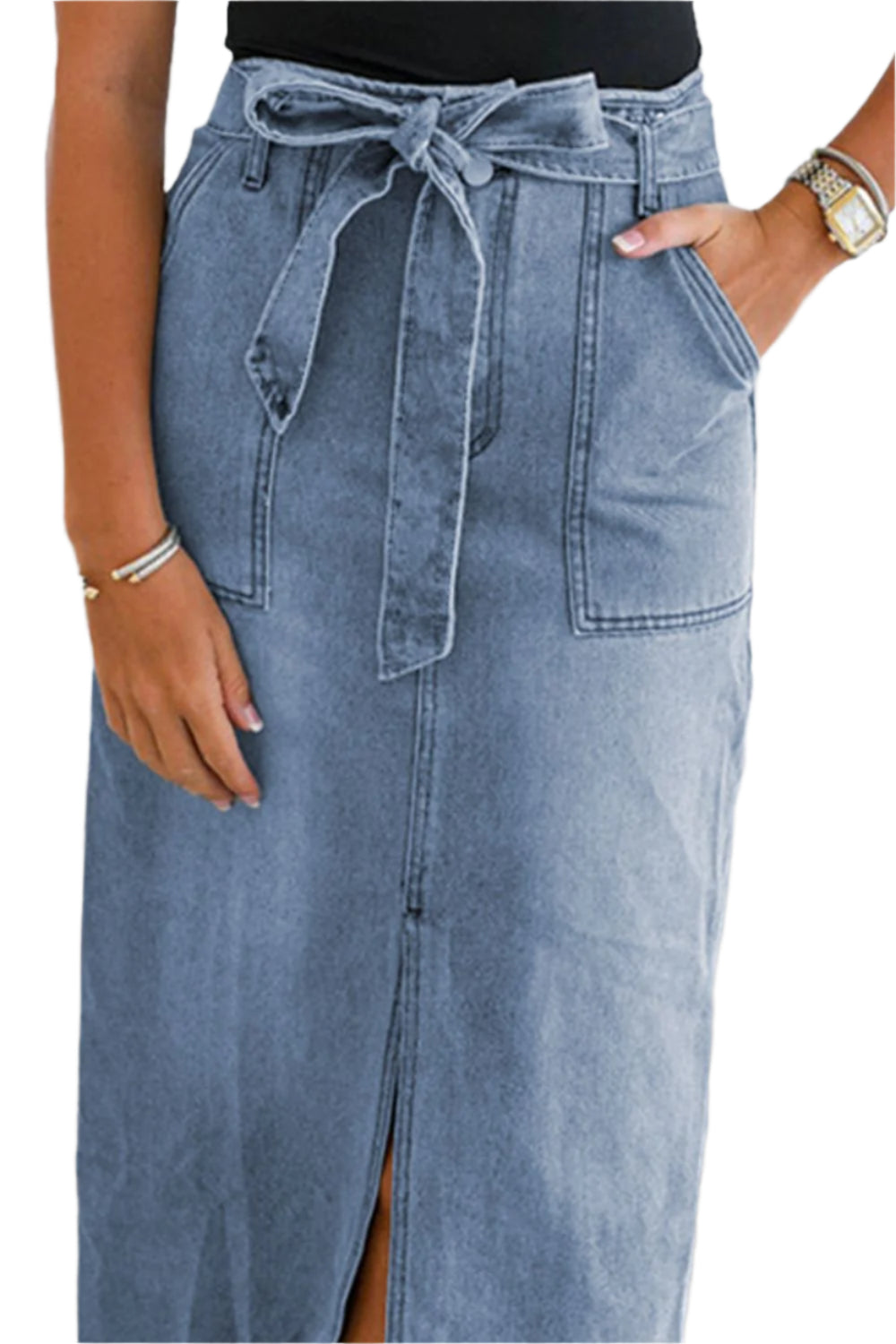 Tied Slit Denim Skirt