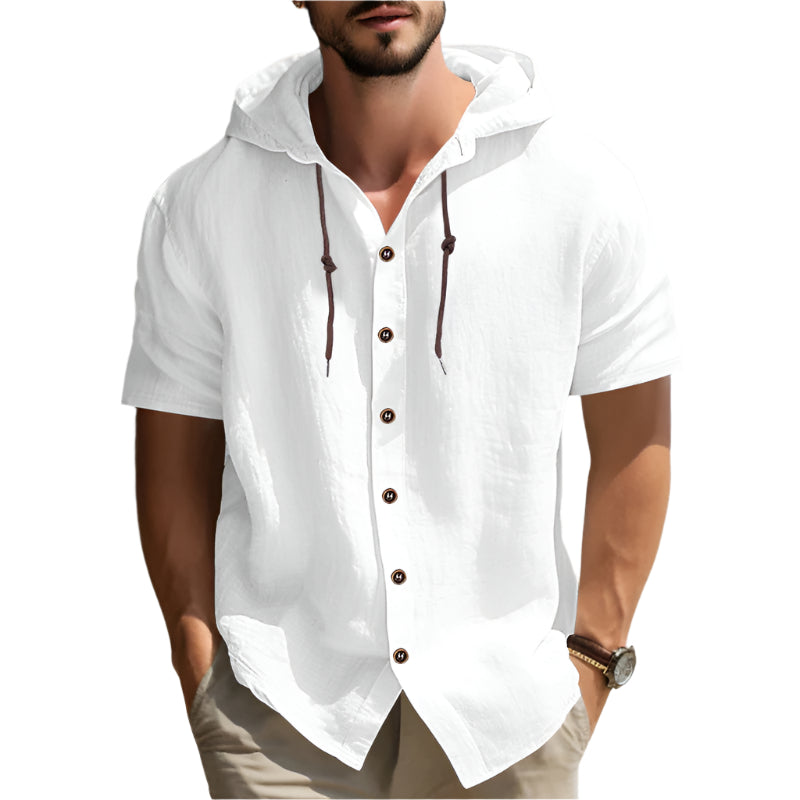 Men's Casual Button up Hooded Shirt