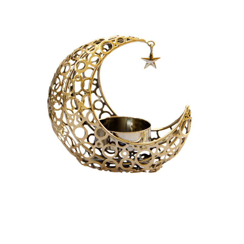 Iron Crescent Moon and Star Candle Holder