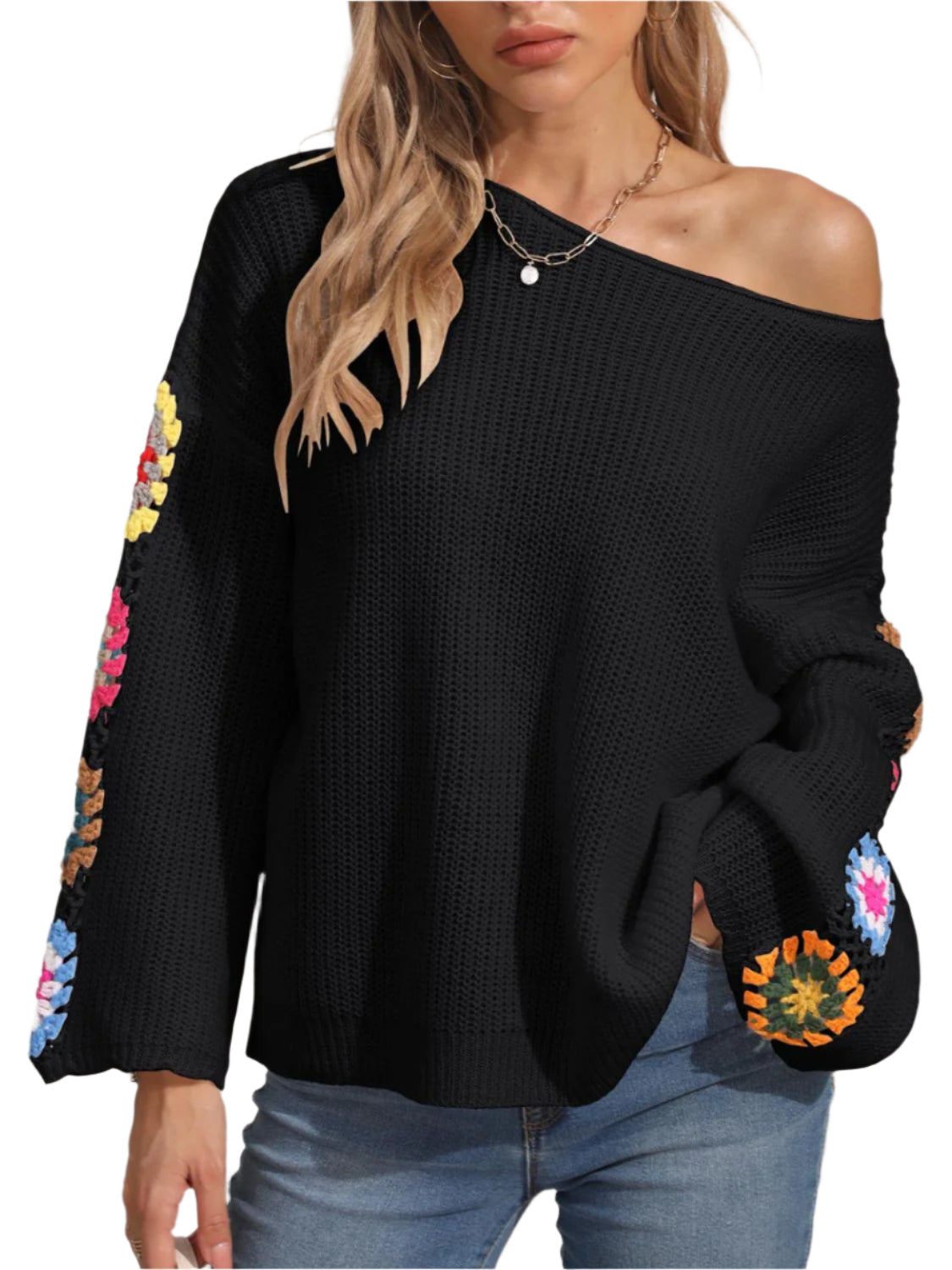 Crochet Flower Long Sleeve Sweater
