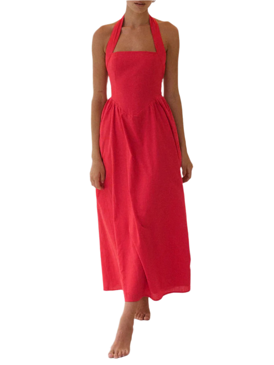 Devine Ruched Halter Neck Midi Dress