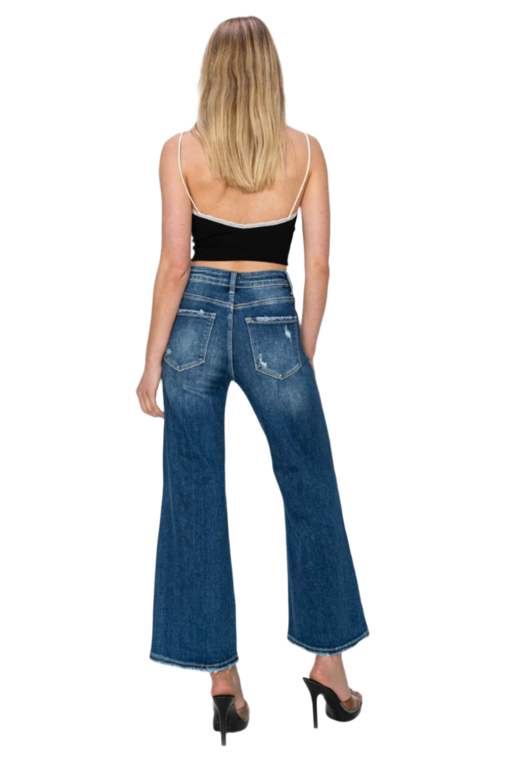 Risen Full Size High Rise Patch Detailed Wide Leg Crop Jeans