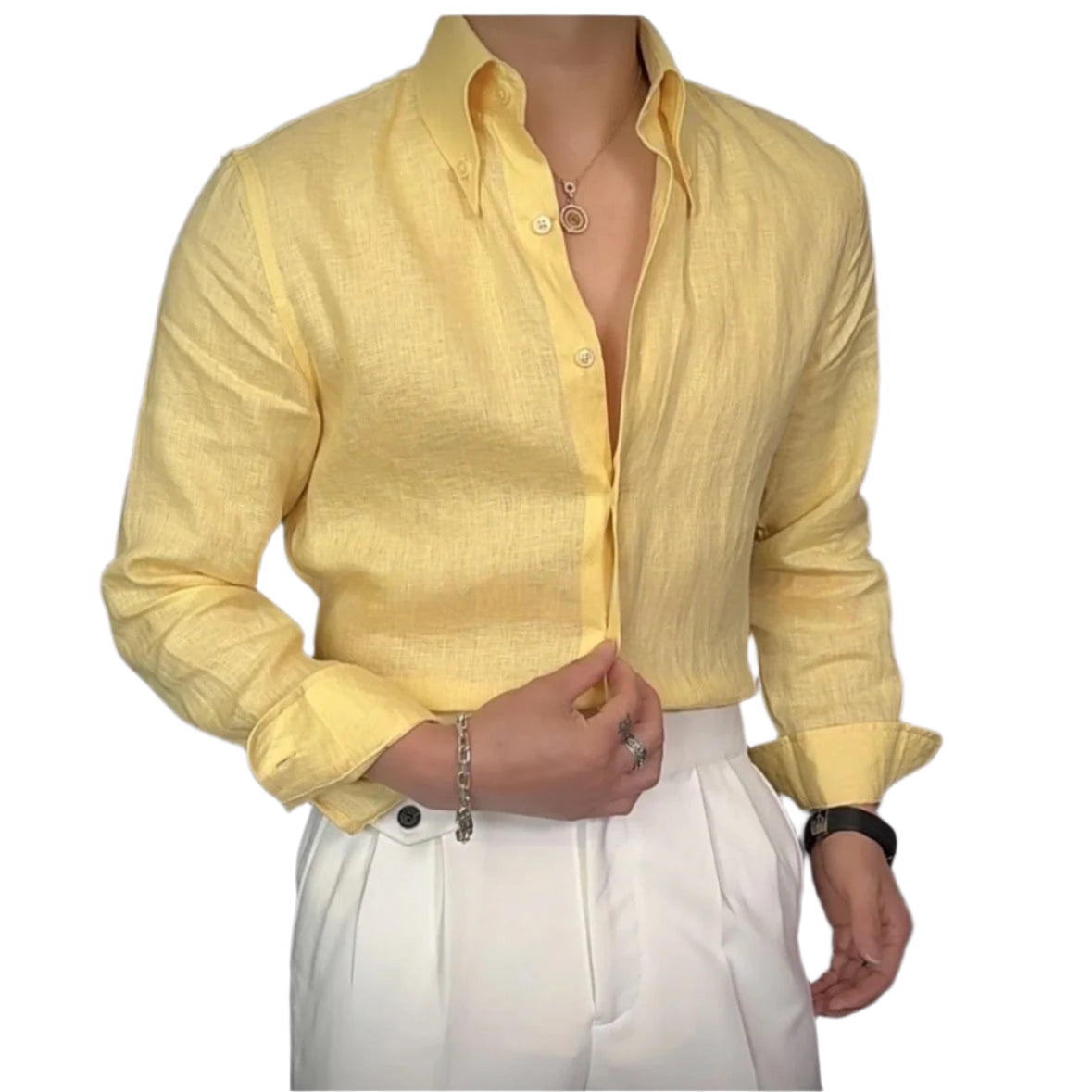 Linen Men's Slim Fit Breathable Button Down Collard Shirt