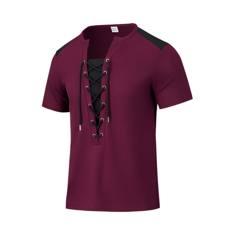 Men's Contrast Color Lace Up Shirt