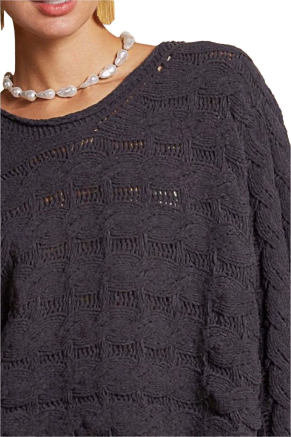 POL Round Neck Cable Knit Cropped Sweater