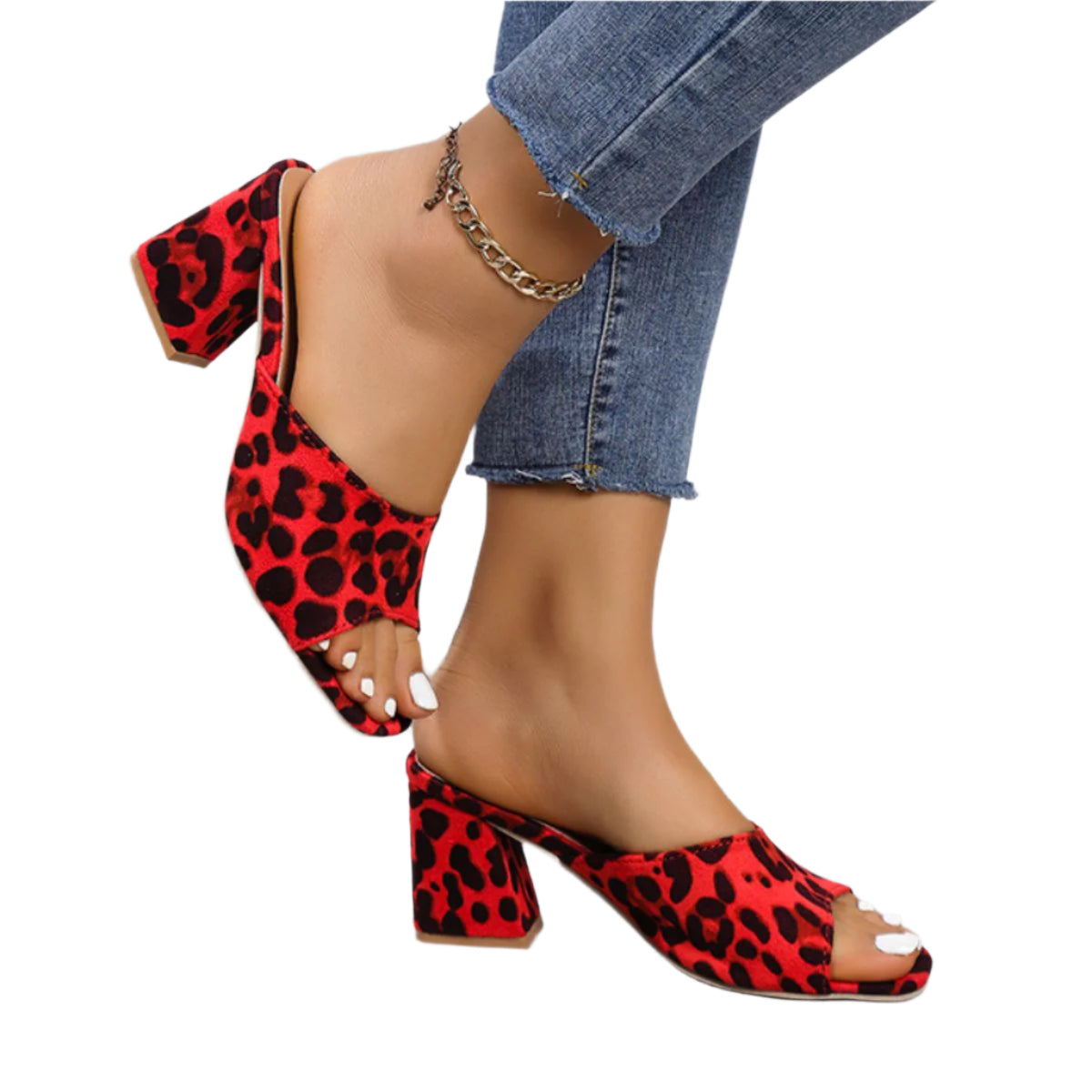 Leopard Block Heel Suede Sandals