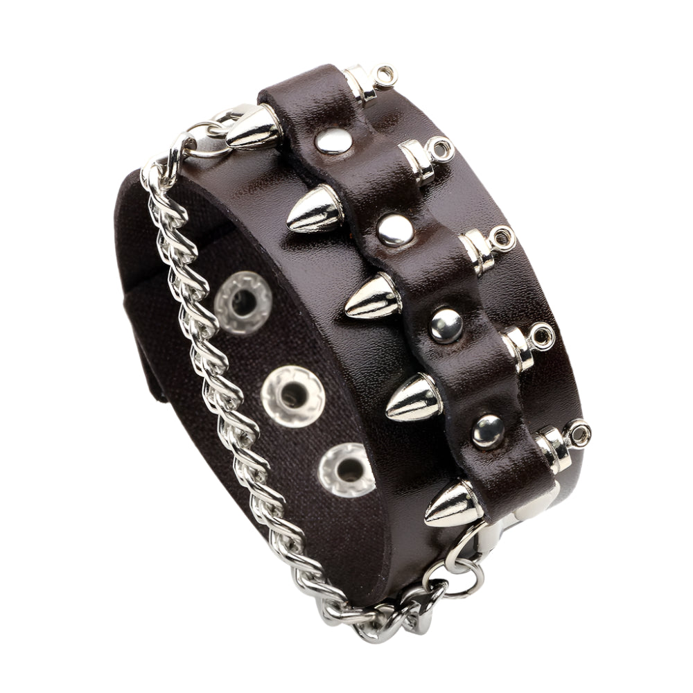 Cowhide Leather Bullet and Chain Bracelet