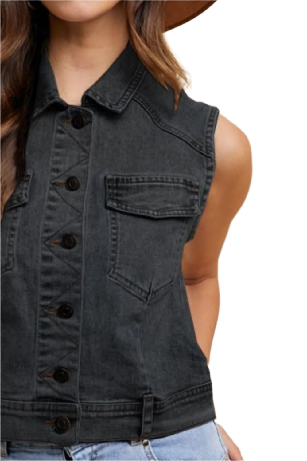 Annie Wear Collared Neck Button Down Denim Vest