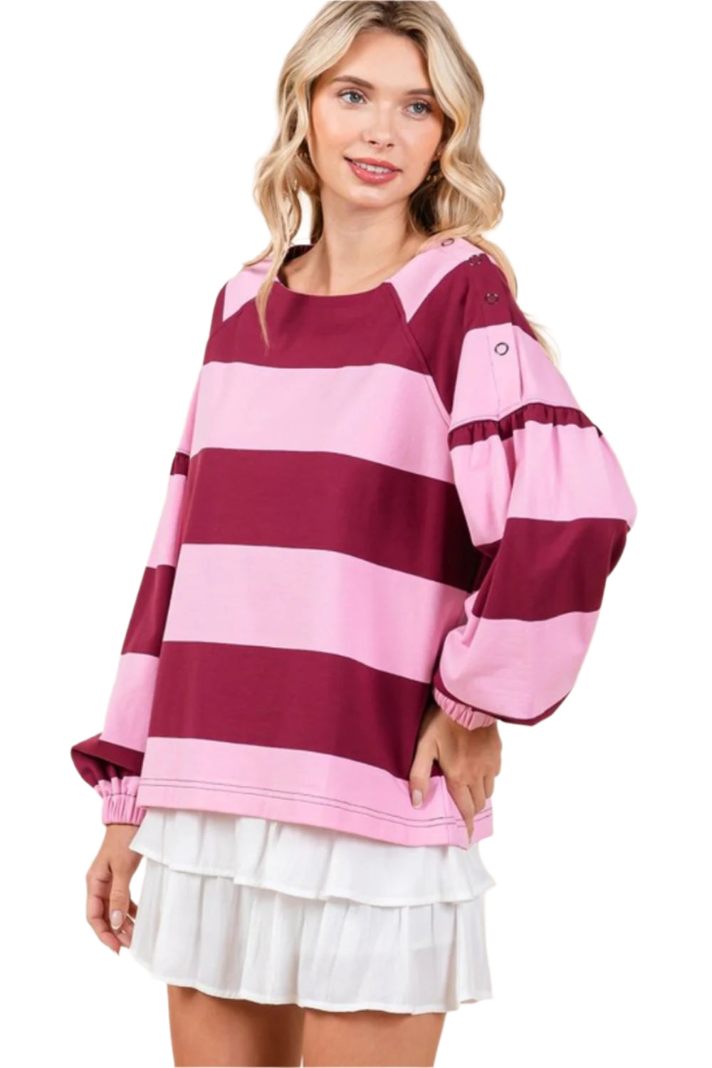 Mittoshop Striped Snap Shoulder Long Sleeve T-Shirt
