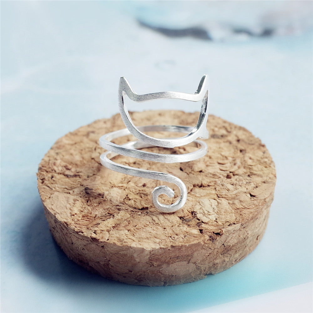 925 Sterling Silver Wire Cat Ring