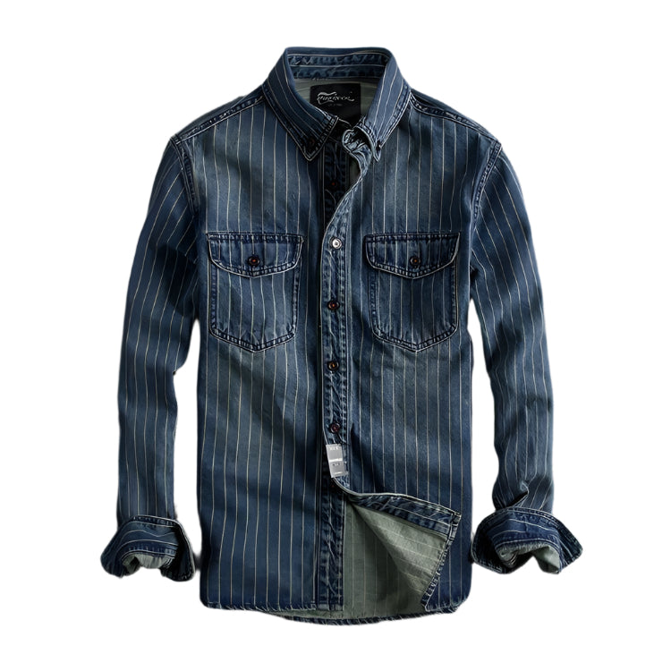 Men's Denim Distressed Button Down Shirt