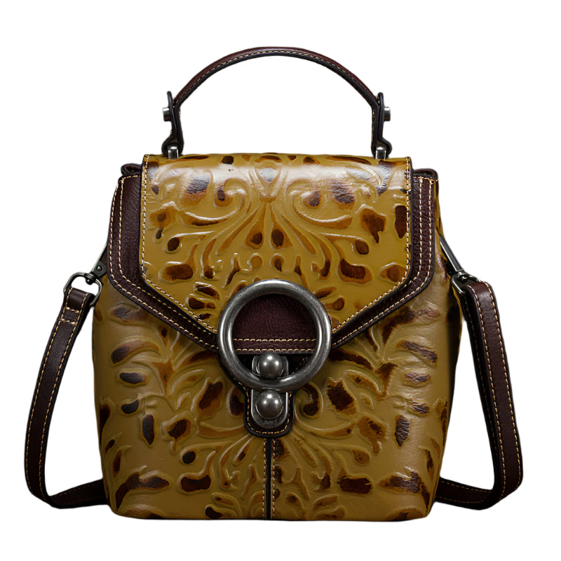 Embossed Cowhide Leather Handbag