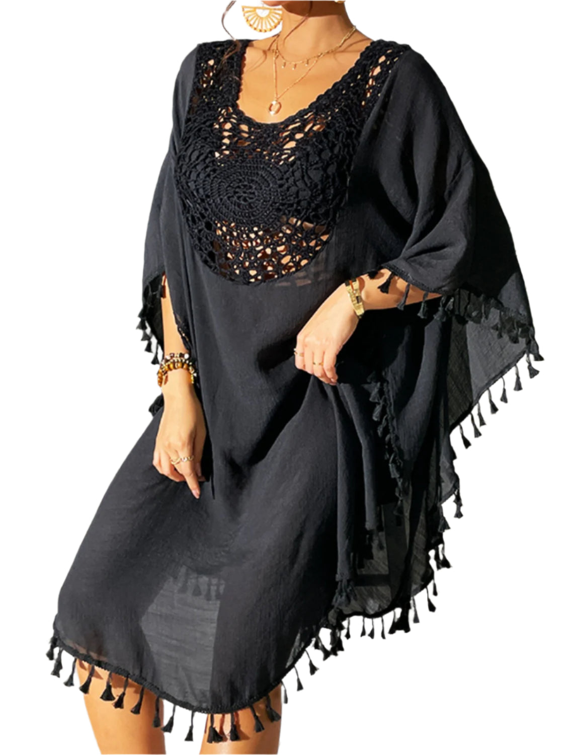 Tassel Cutout Scoop Neck Cover-Up Dress