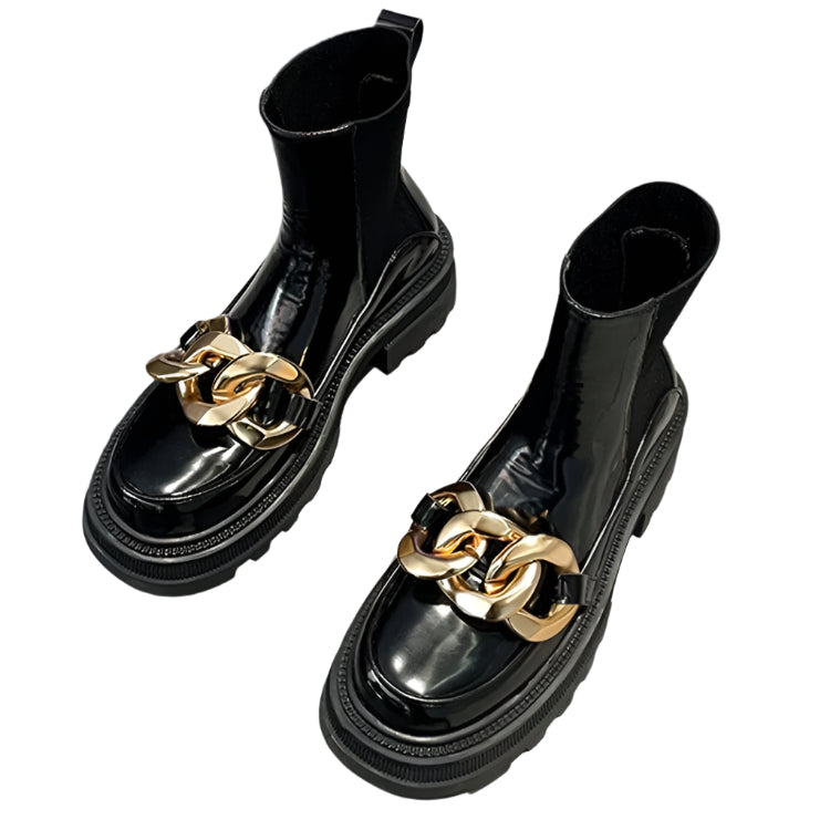 Thick Chain Embellished Cowhide Boots