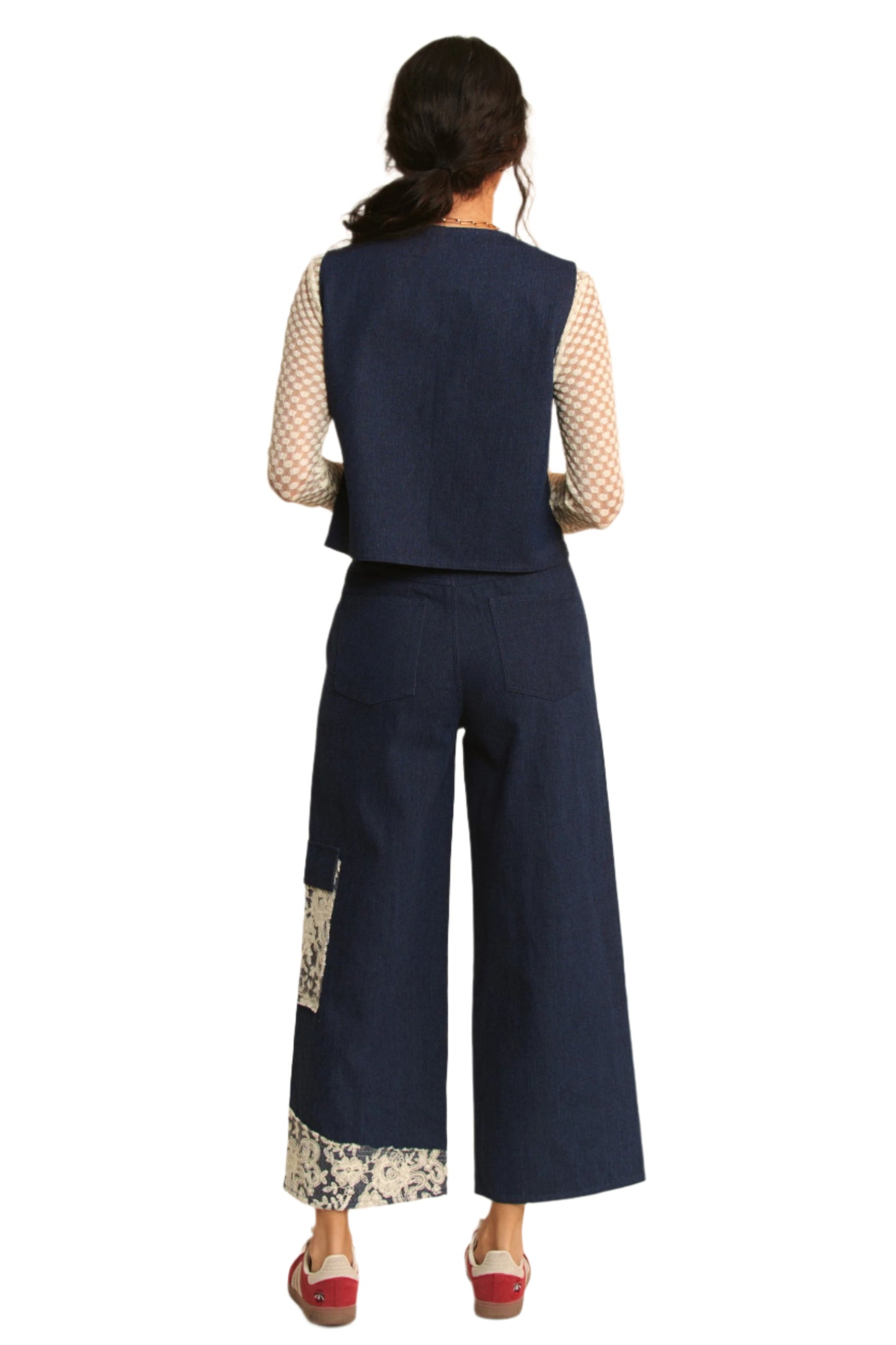 Davi & Dani Lace Applique Wide Leg Jeans
