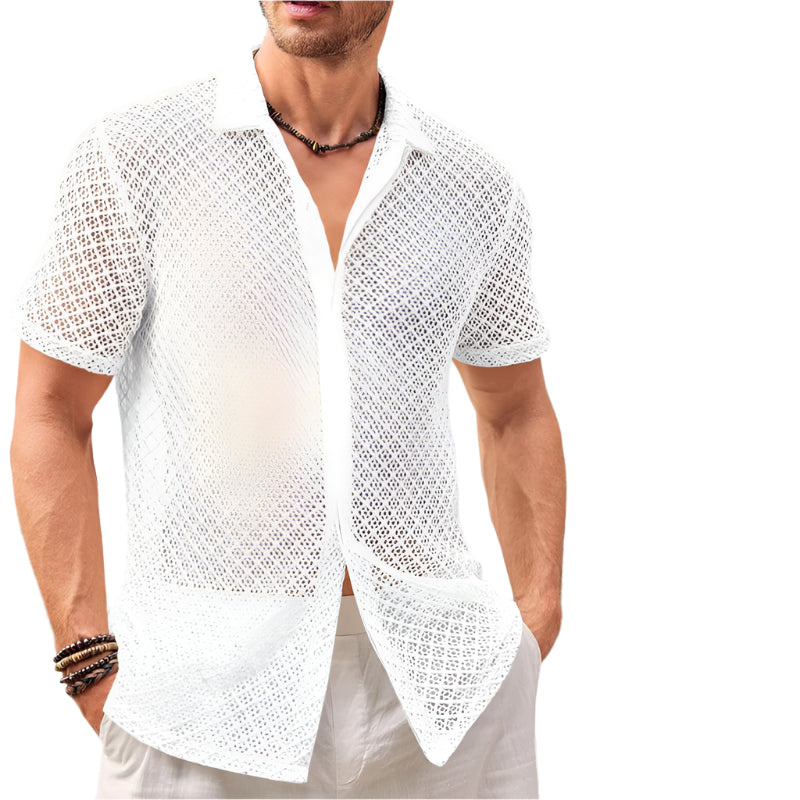 Men's Short Sleeve Mesh Button Down Shirt