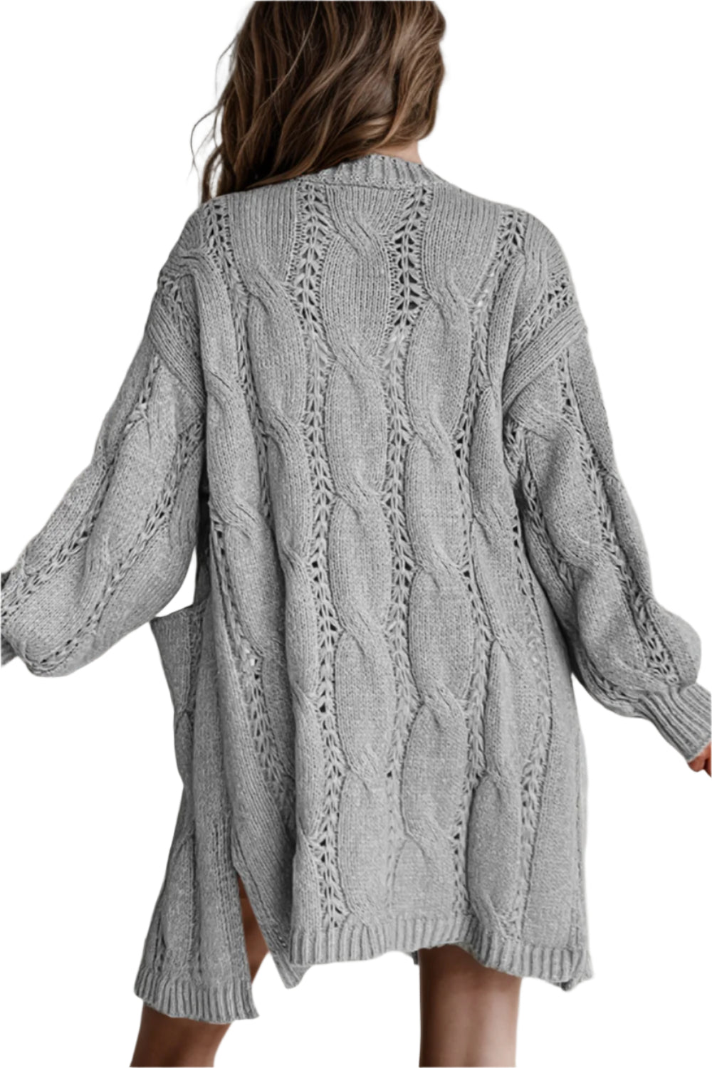 Cable-Knit Dropped Shoulder Slit Cardigan