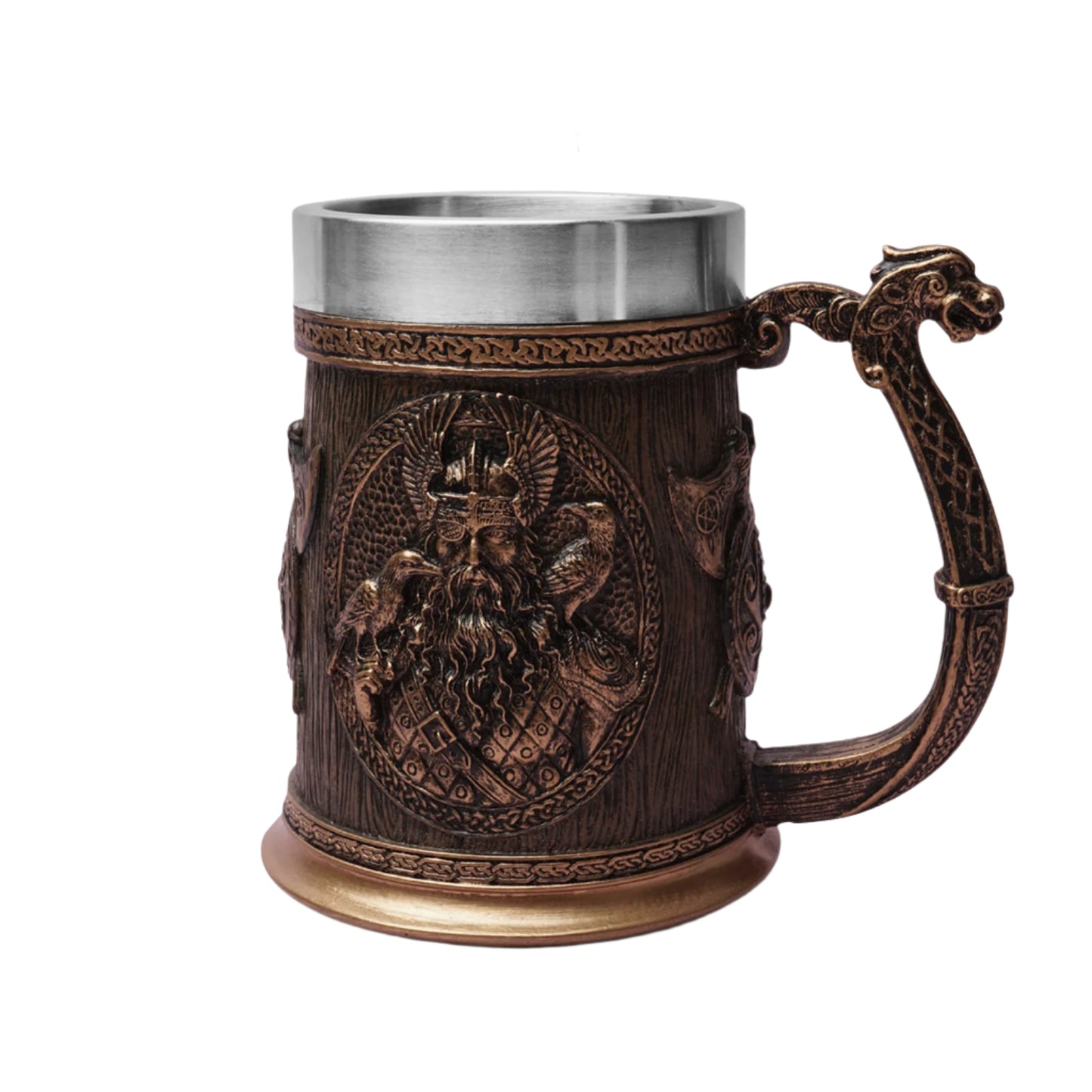 Stainless Steel Liner Resin Odin with Ravens and Thor with Mjölnir Beer Steins Altar Mugs