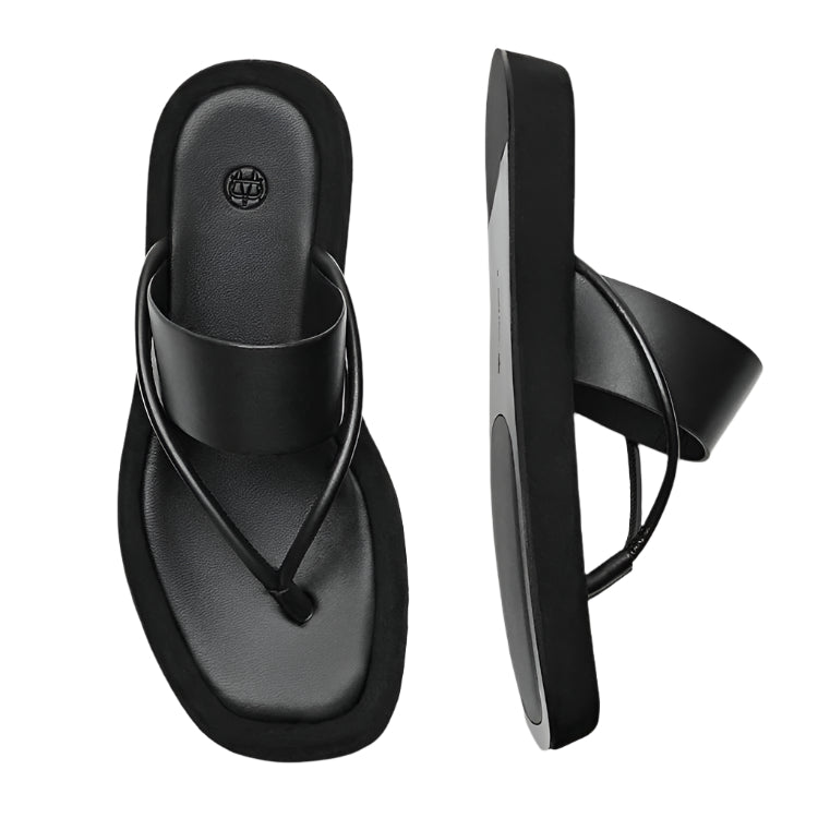 Cowhide Platform Flip Flop Shoes
