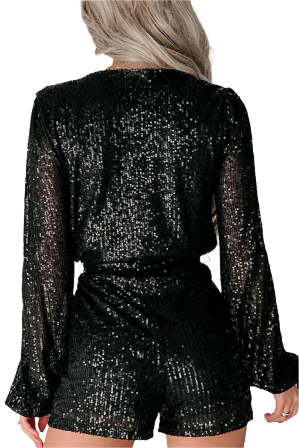 Sequin Surplice Long Sleeve Romper