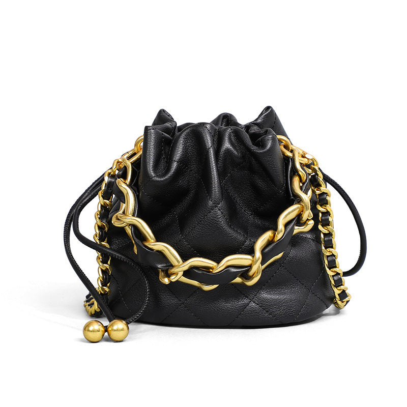 Genuine Leather Embellished Bucket Bag