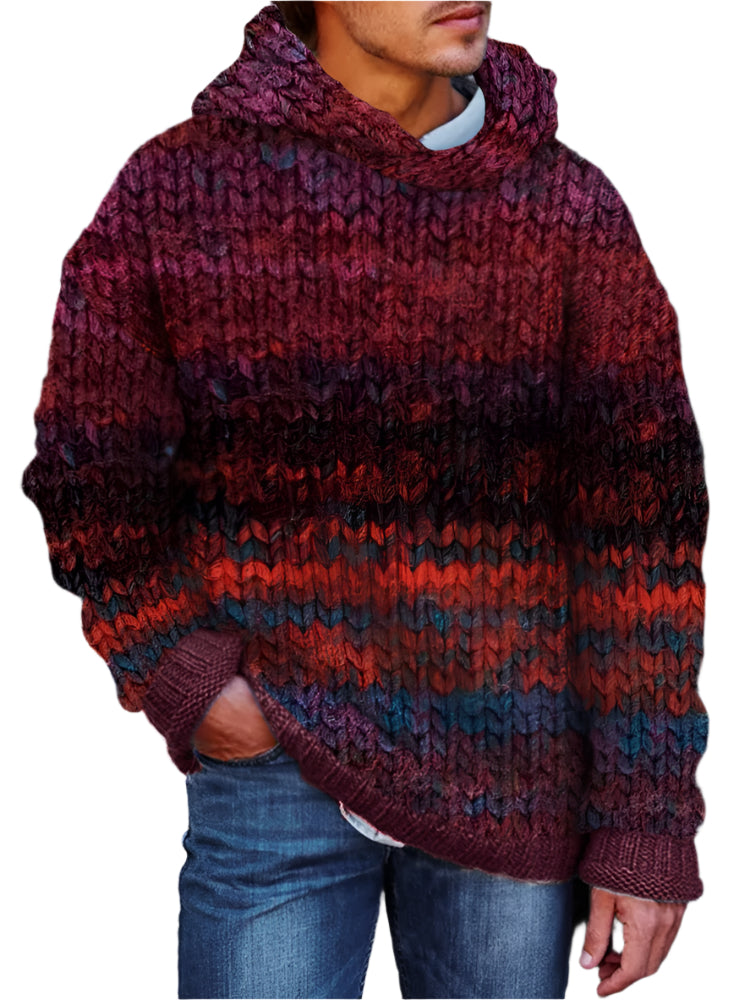 Men's Hand Woven Colorful Hooded Sweater