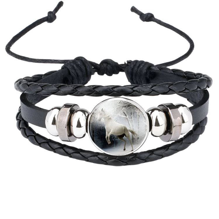 Woven Cowhide Horse Pendant Bracelet
