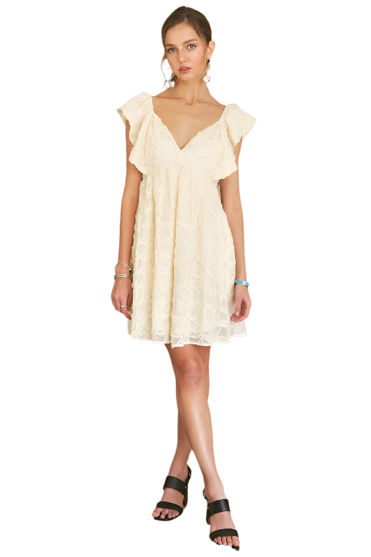 ADORA Tie Back V-Neck Ruffle Sleeve Dress
