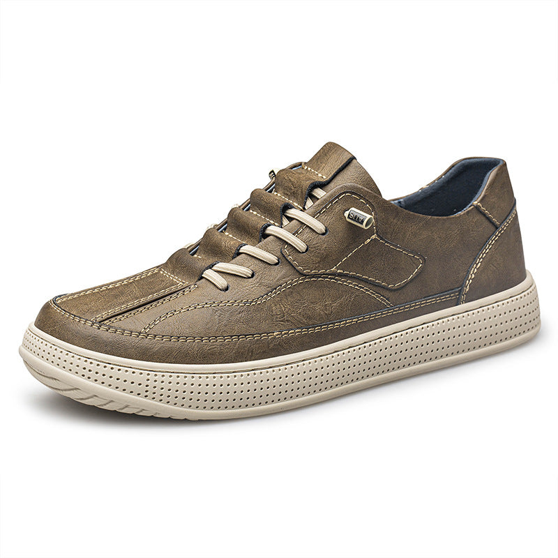 Men's Cowhide Leather Breathable Casual Board Shoes