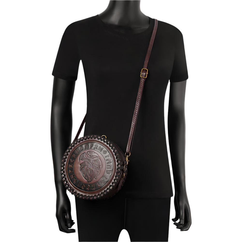 Unisex PU Leather Raven Bag with Norse Elder Futhark Runes