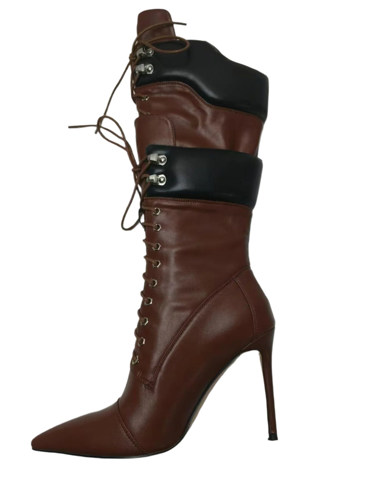 Double Layer Lace Up High Heel Boots