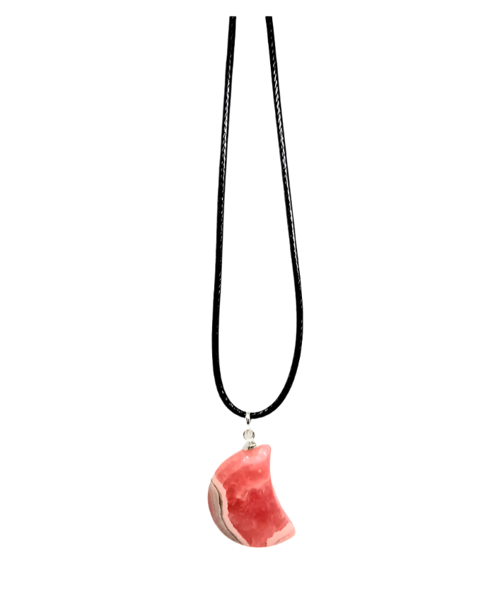 Pink Rhodochrosite Crystal Moon Pendant Necklace